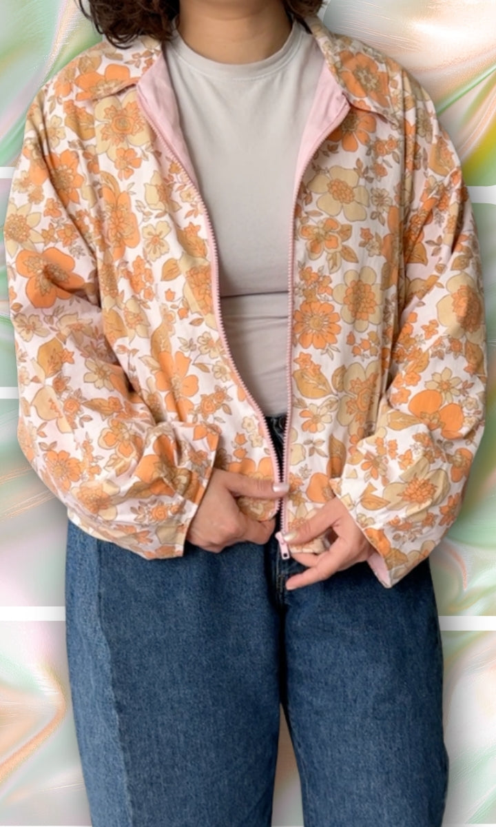 Veste légère en tissu vintage à fleurs oranges