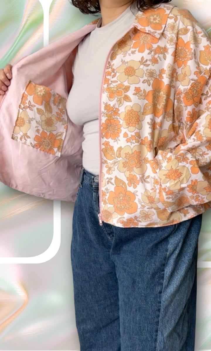 Veste légère en tissu vintage à fleurs oranges