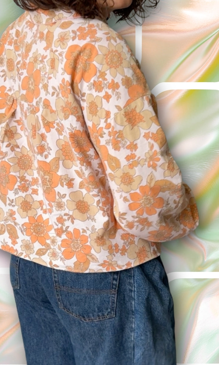 Veste légère en tissu vintage à fleurs oranges