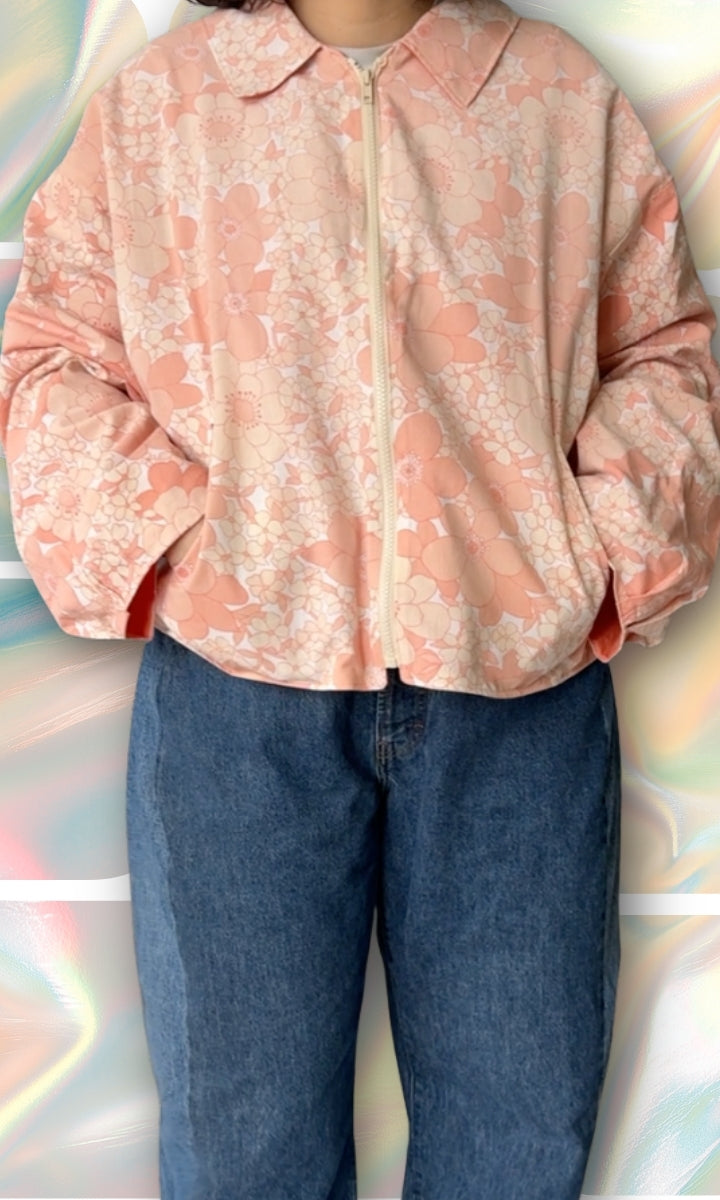 Veste légère en tissu vintage à fleurs roses