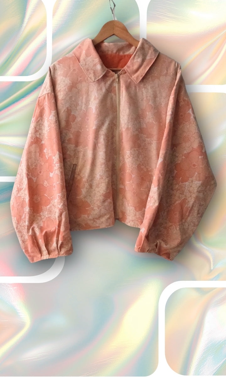Veste légère en tissu vintage à fleurs roses