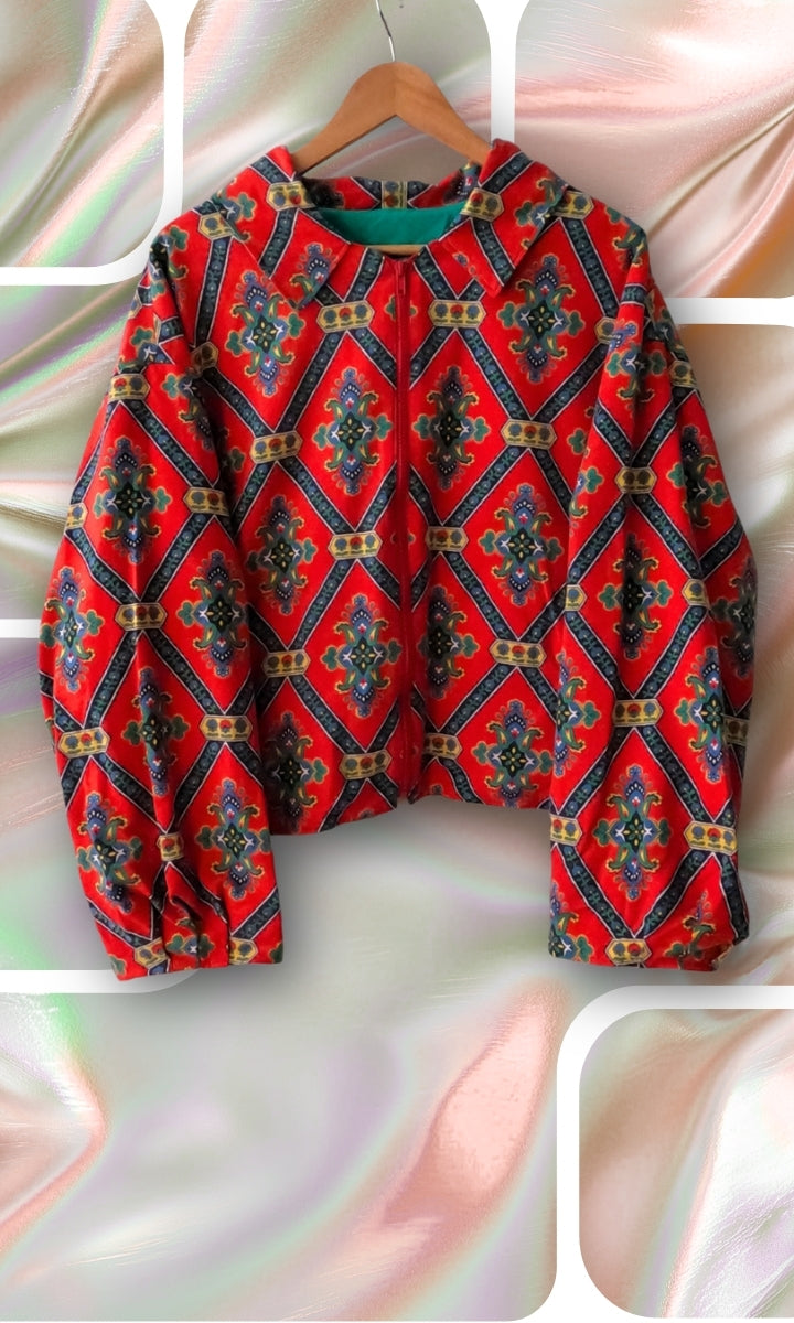 Veste légère en tissu vintage motif provençal rouge
